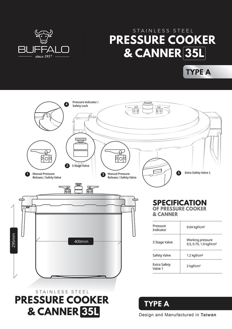 BUFFALO S/S COMMERCIAL PRESSURE CANNER 35L
